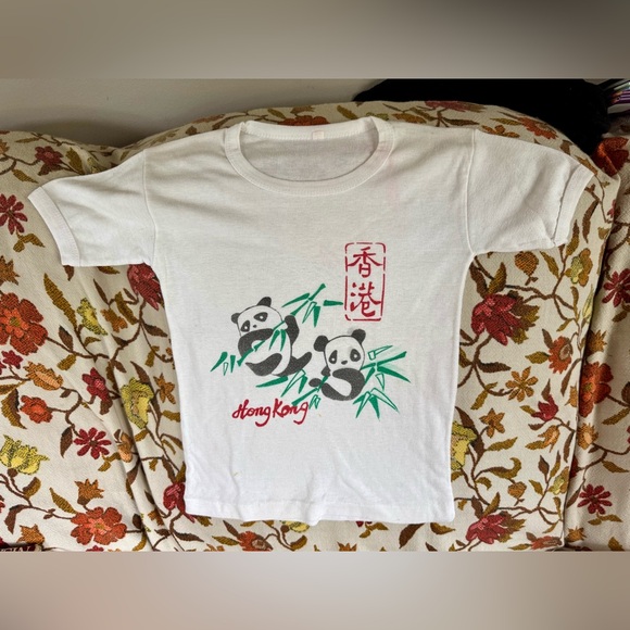 70s Vintage Hong Kong Kids White Panda Graphic T-Shirt - Picture 2 of 6